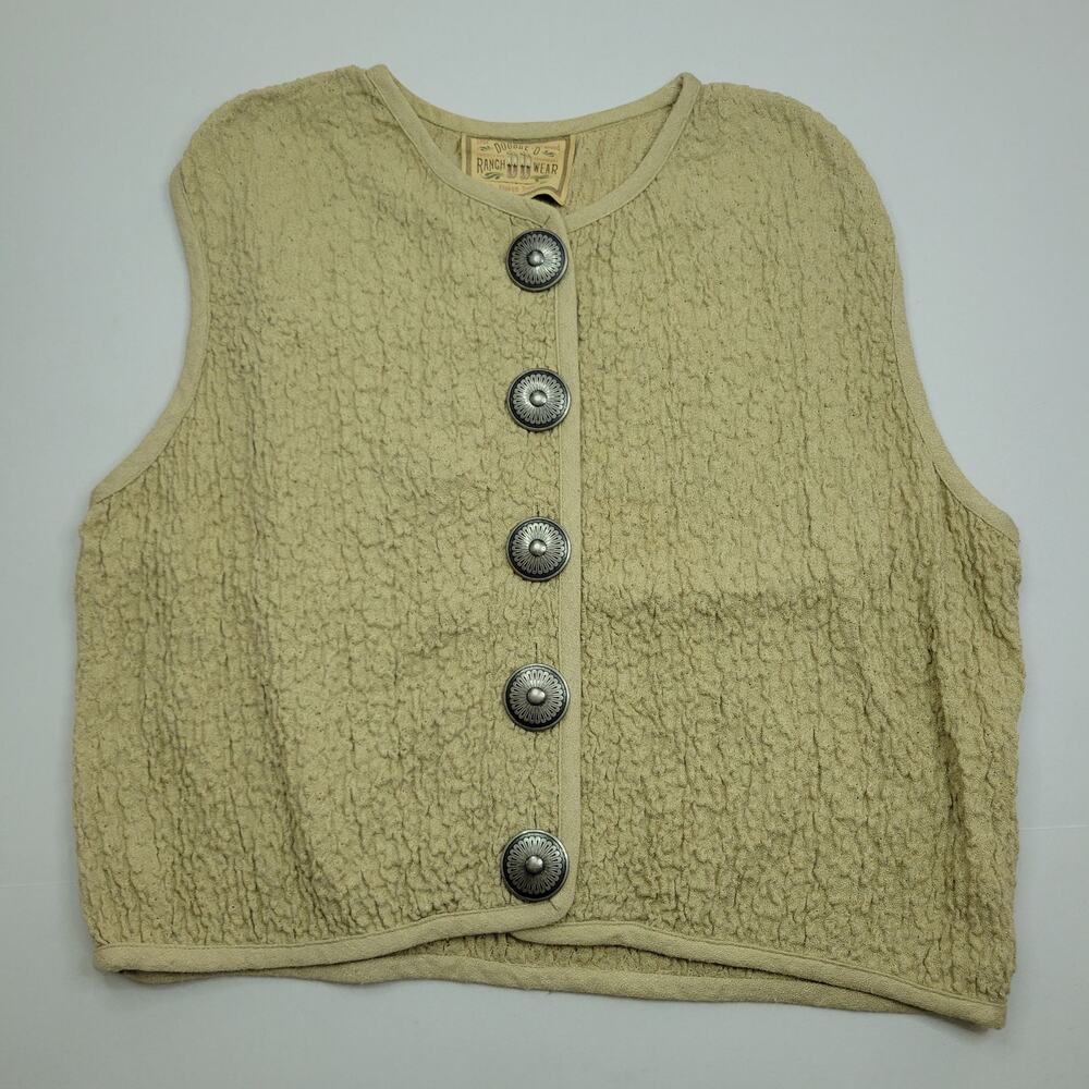 Double D Ranch Tan Scrunched Vest Silver Concho-Style Large Buttons Size Large